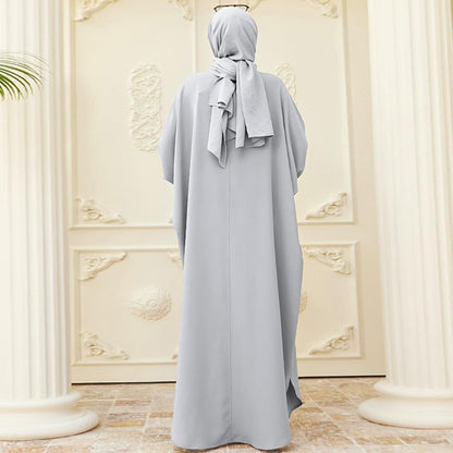 Women Abayas Dubai Kaftan Henley Shirt Prayer Maxi Dress Muslim Batwing Sleeve Ramadan Islamic Clothes