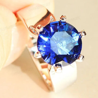 Luxury  Silver Natural Gemstones White Sapphire Birthstone Bride Wedding Engagement Multilayer Crown Ring Size 6 7 8 9 10
