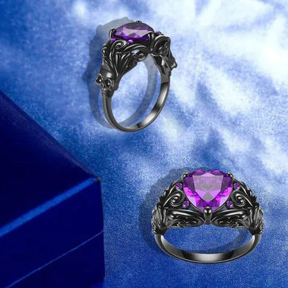 Gothic Retro Black Gold Lover Red Purple Crystal Zircon Christmas Valentine'S Day Engagement Women'S Jewelry Statement Cocktail Party Bicycle Ring