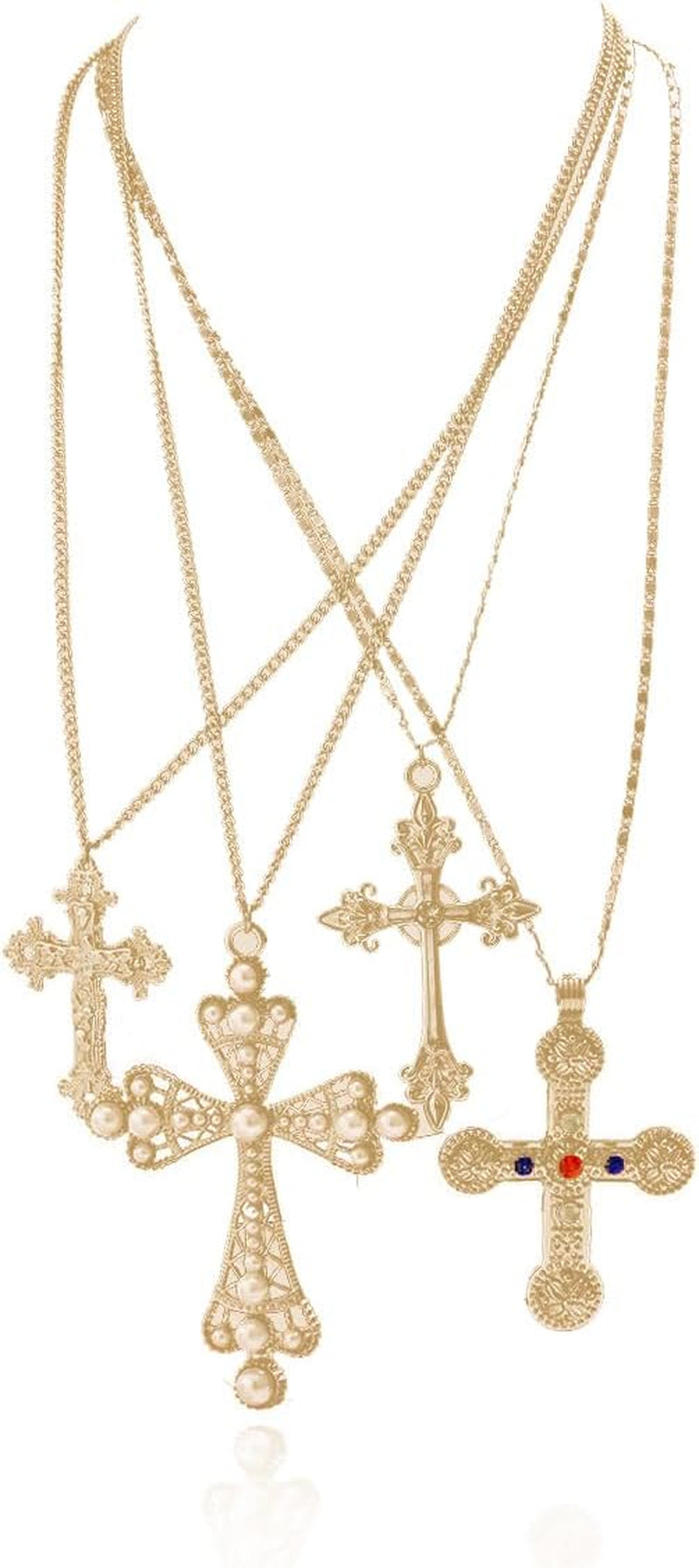 Cross Pendant Necklace Set for Women Punk Grunge Imitation Pearl Cross Layered Chain Necklace Statement Y2K Jewelry - WORLD TIME VISITS