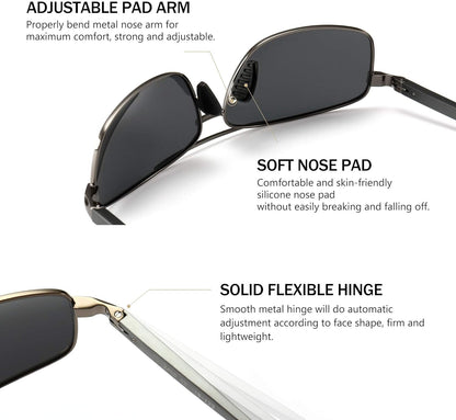 Ultra Lightweight Rectangular Polarized Sunglasses UV400 Protection