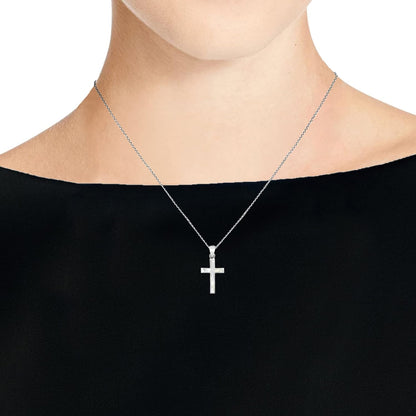 Spiritual Cross of Faith Inlaid White Mother of Pearl .925 Sterling Silver Pendant Necklace | Religous Necklace Jewelry for Women | Jewelry Gift
