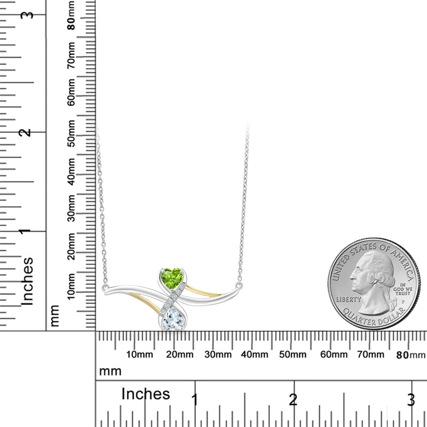 925 Sterling Silver and 10K Yellow Gold Green Peridot and Sky Blue Aquamarine Pendant Necklace for Women (0.98 Cttw, Gemstone Birthstone, with 18 Inch Chain)