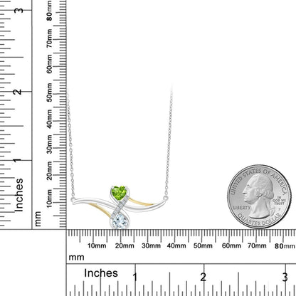 925 Sterling Silver and 10K Yellow Gold Green Peridot and Sky Blue Aquamarine Pendant Necklace for Women (0.98 Cttw, Gemstone Birthstone, with 18 Inch Chain)