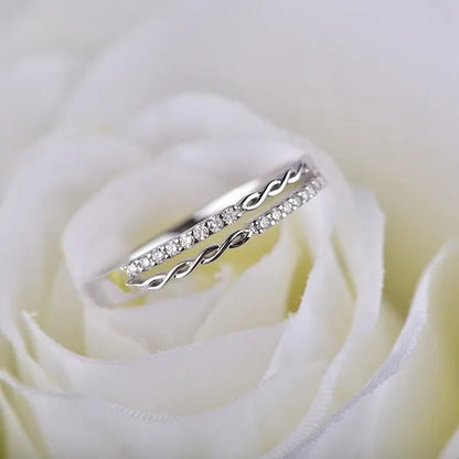 Women Fashion Original 925 Sterling Silver Diamond Double-deck Braided Shaped Rings