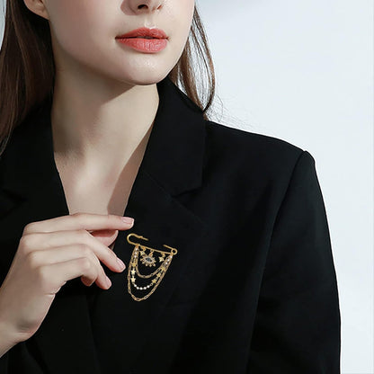 Crystal Eye Brooch Pin Multi-Layer Hanging Chain Lapel Pin Elegance CZ Evil Eye Star Charm Brooch Lucky Devil Eye Tassel Pin Wedding Bouquet Badge Jewelry for Women Men
