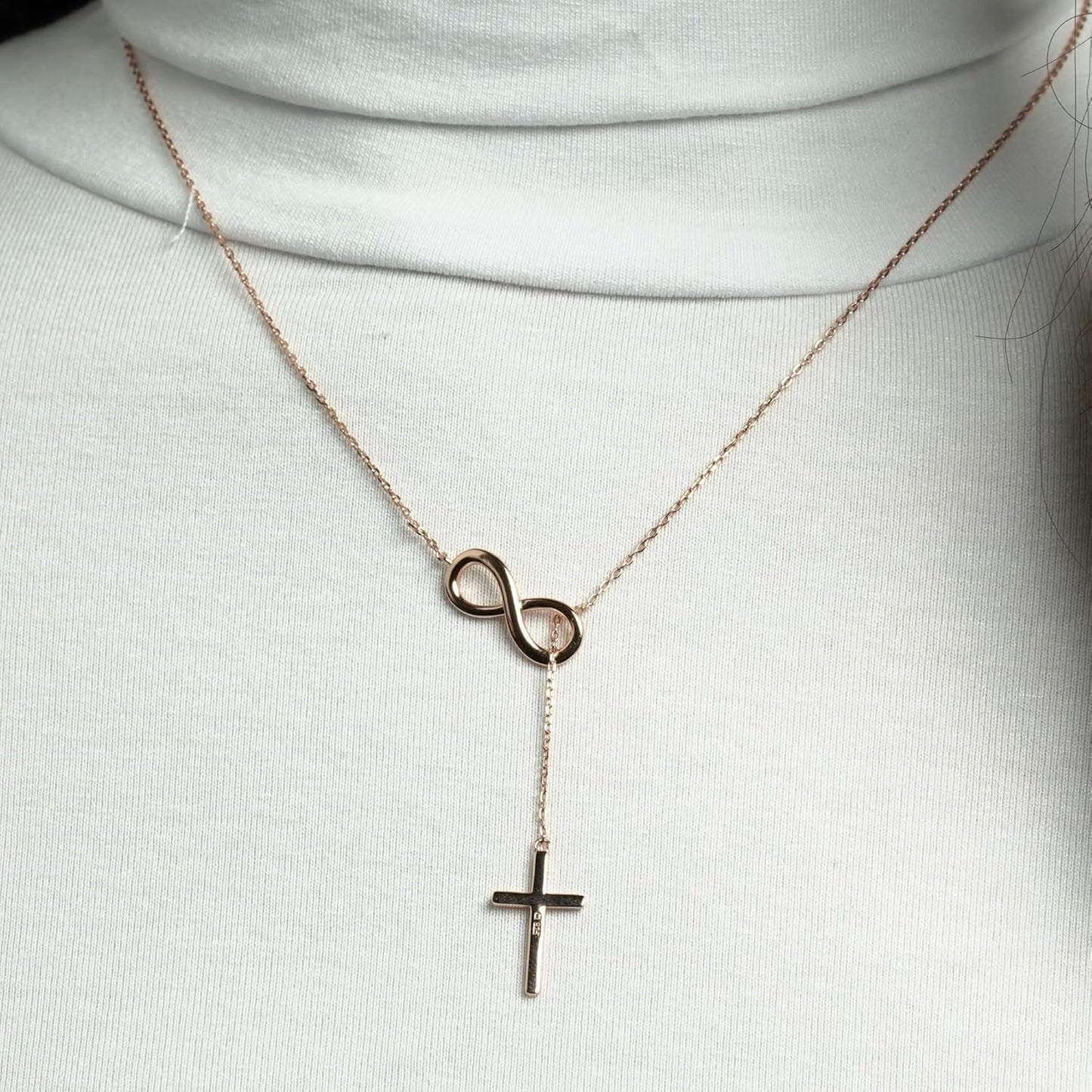 Sterling Silver Gold Plated Cross Infinity Necklace for Women | Lariat Cross Necklace | Communion Confirmation Gift | Silver or Gold Cross Infinity Pendant for Girls - WORLD TIME VISITS