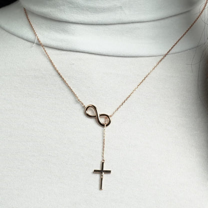 Sterling Silver Gold Plated Cross Infinity Necklace for Women | Lariat Cross Necklace | Communion Confirmation Gift | Silver or Gold Cross Infinity Pendant for Girls - WORLD TIME VISITS