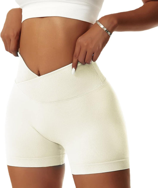 Women'S Workout Gym Shorts Booty V Cross Spandex Yoga Biker Shorts Scrunch Butt High Waisted Athletic Leggings - WORLD TIME VISITS