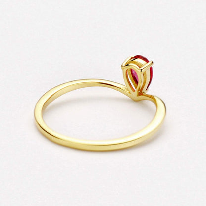 18K Gold Ruby Rings Simple Pear Cut Solitaire Rings Promise Ring