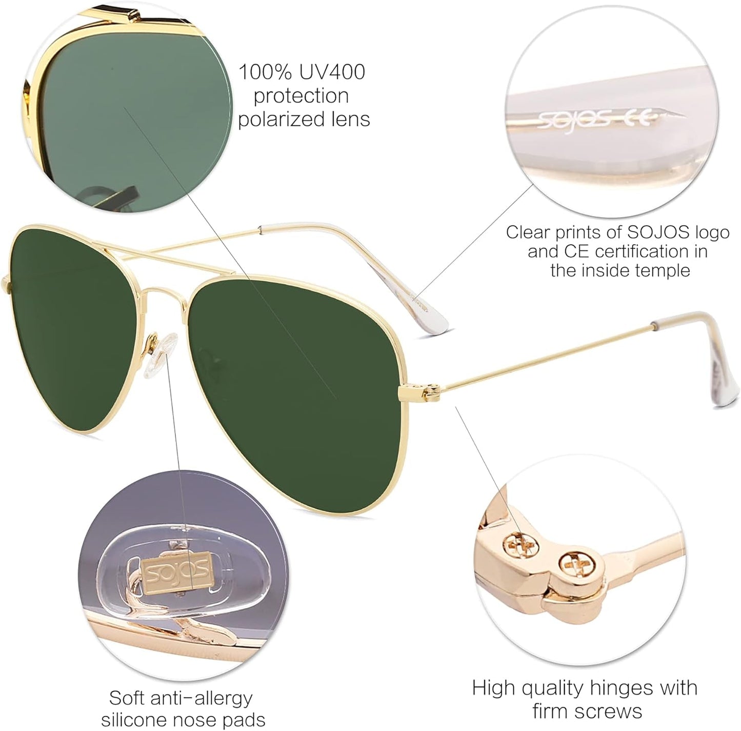 Classic Aviator Polarized Sunglasses for Men Women Vintage Retro Style