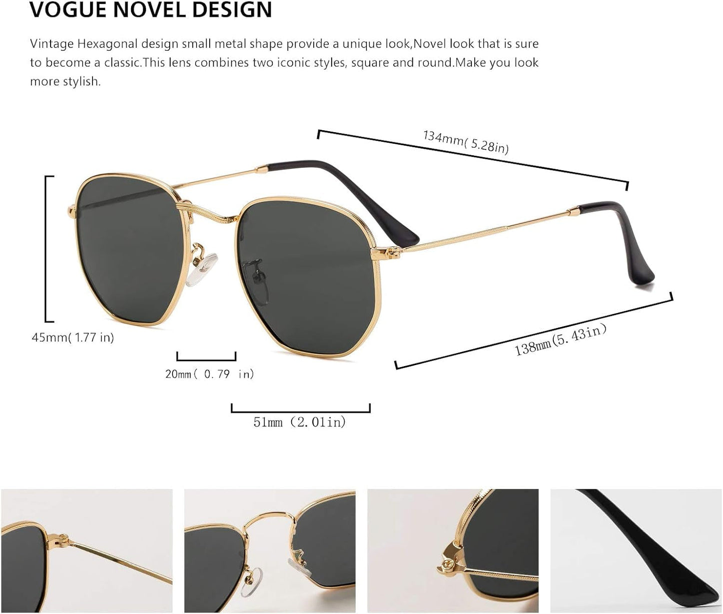 Hipster Hexagonal Polarized Sunglasses Men Women Geometric Square Small Vintage Metal Frame Retro Shade Glasses