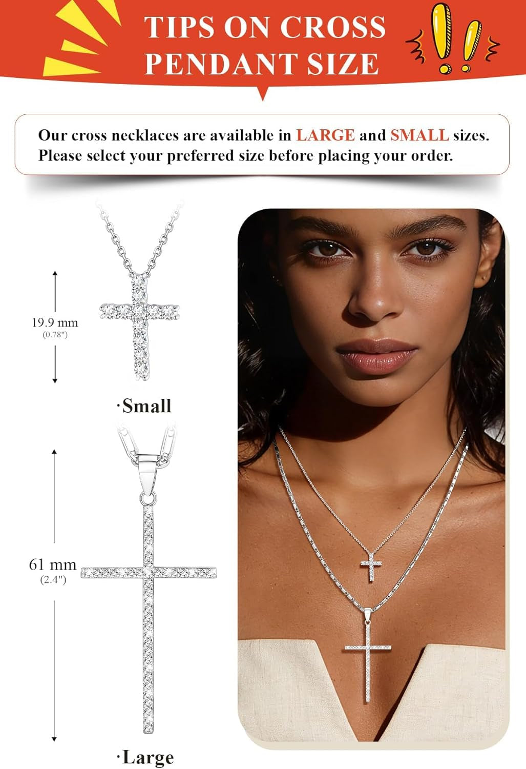 Cross Necklace for Women,Silver/14K Gold Large or Small Cross Necklaces with CZ Diamond,Faith Birthday/Christmas Gift for Her Women Mother Daughter Grandmother