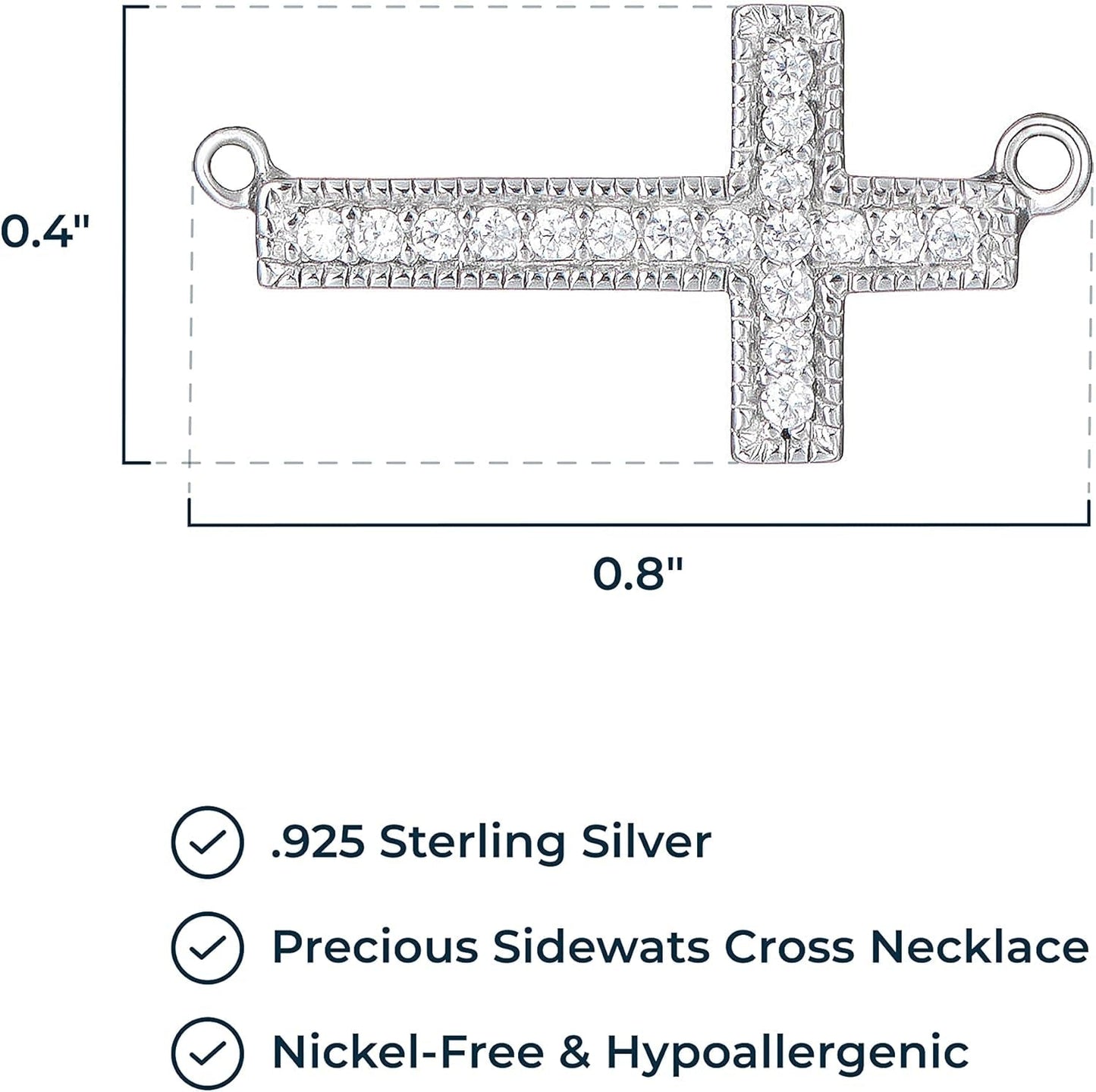 .925 Sterling Silver Rhodium Plated Cubic Zirconia Sideways Cross Sterling Silver Necklace for Women - Faith Dainty Jewelry Choker Cross Necklace for Women, Adjustable Chain 16 Inch