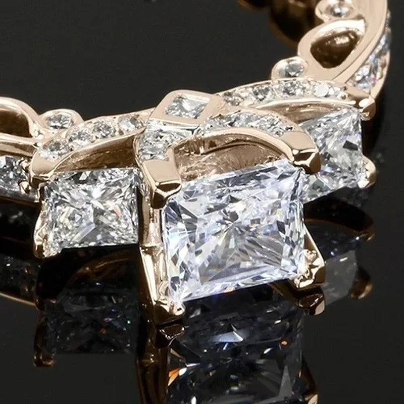 Classic and Fashionable silver-plated Super Flash Princess-cut Diamond Ring Bridal Engagement Wedding Ring Anniversary Christmas Gift Jewelry Accessories Size 5-11