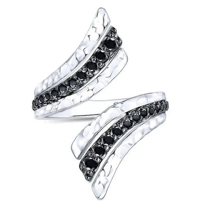 Women'S Classic Creative Black and White Diamond Ring Ring 925 Silver Lady Ring - WORLD TIME VISITS