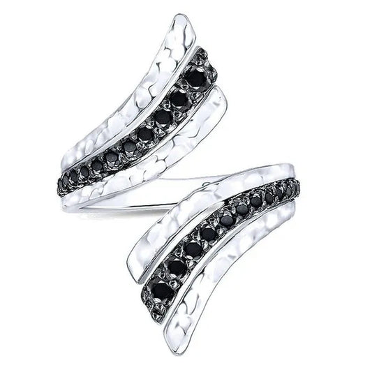 Women'S Classic Creative Black and White Diamond Ring Ring 925 Silver Lady Ring - WORLD TIME VISITS
