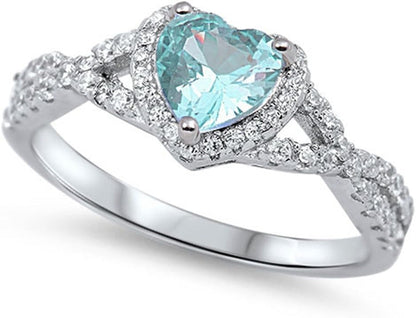 Sterling Silver Heart Halo Cubic Zirconia Promise Ring - WORLD TIME VISITS
