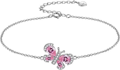925 Sterling Silver Women 12 Birthstone Butterfly Jewelry Animal Crystal Minimalist Necklace/Earring/Ring/Bracelet Jewellery - WORLD TIME VISITS