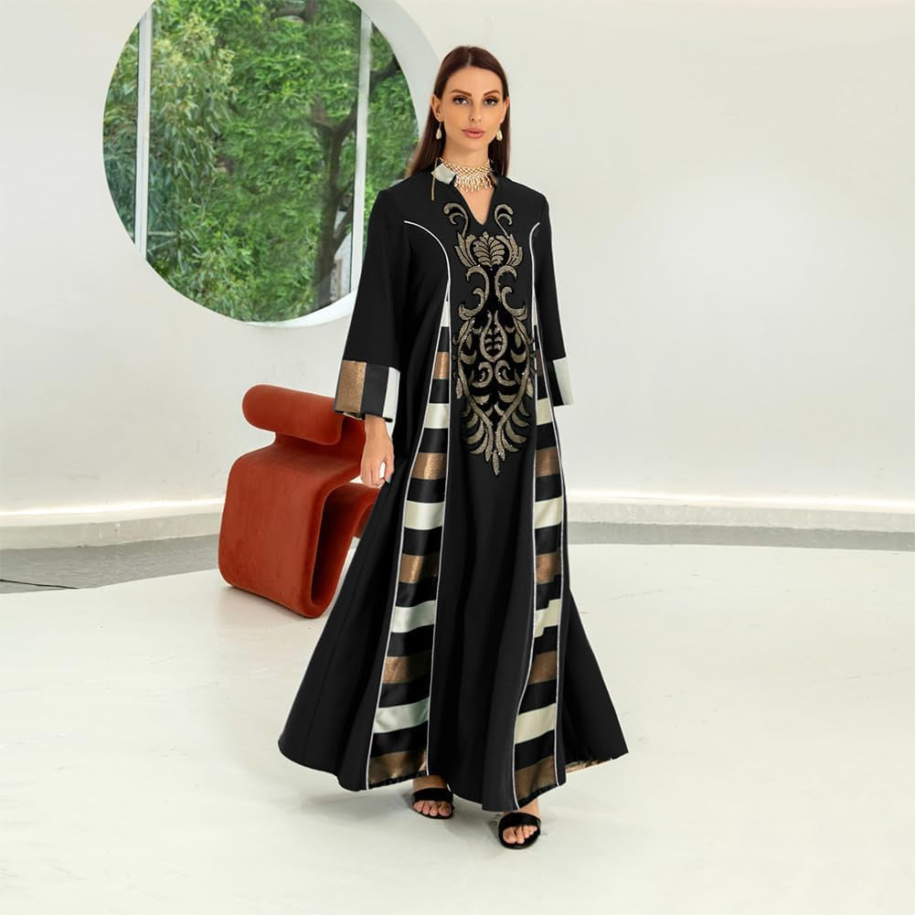 Abayas for Women Muslim Long Sleeve Embroidery Applique Maxi Kaftan Dresses Casual Loose Full Cover Islamic Dubai Robe