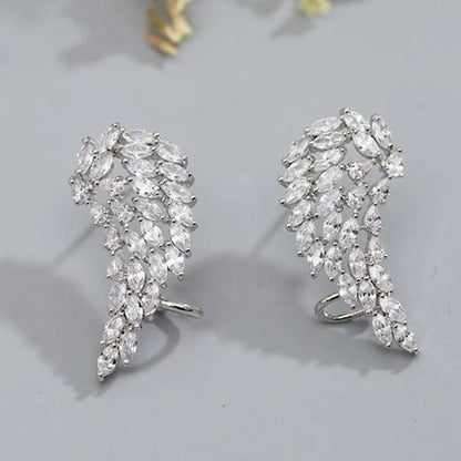 Bridal Wedding Climber Earrings 18K Gold Micro Pave Diamond Angel Wing Earrings for Women Trendy Temperament Jewelry