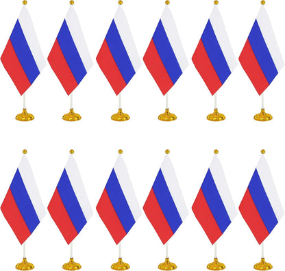 12 Pack Russia Flag Russian Desk Flag Small Mini Russian Table Flags with Stand Base,Home Office Festival Events Celebration Decorations