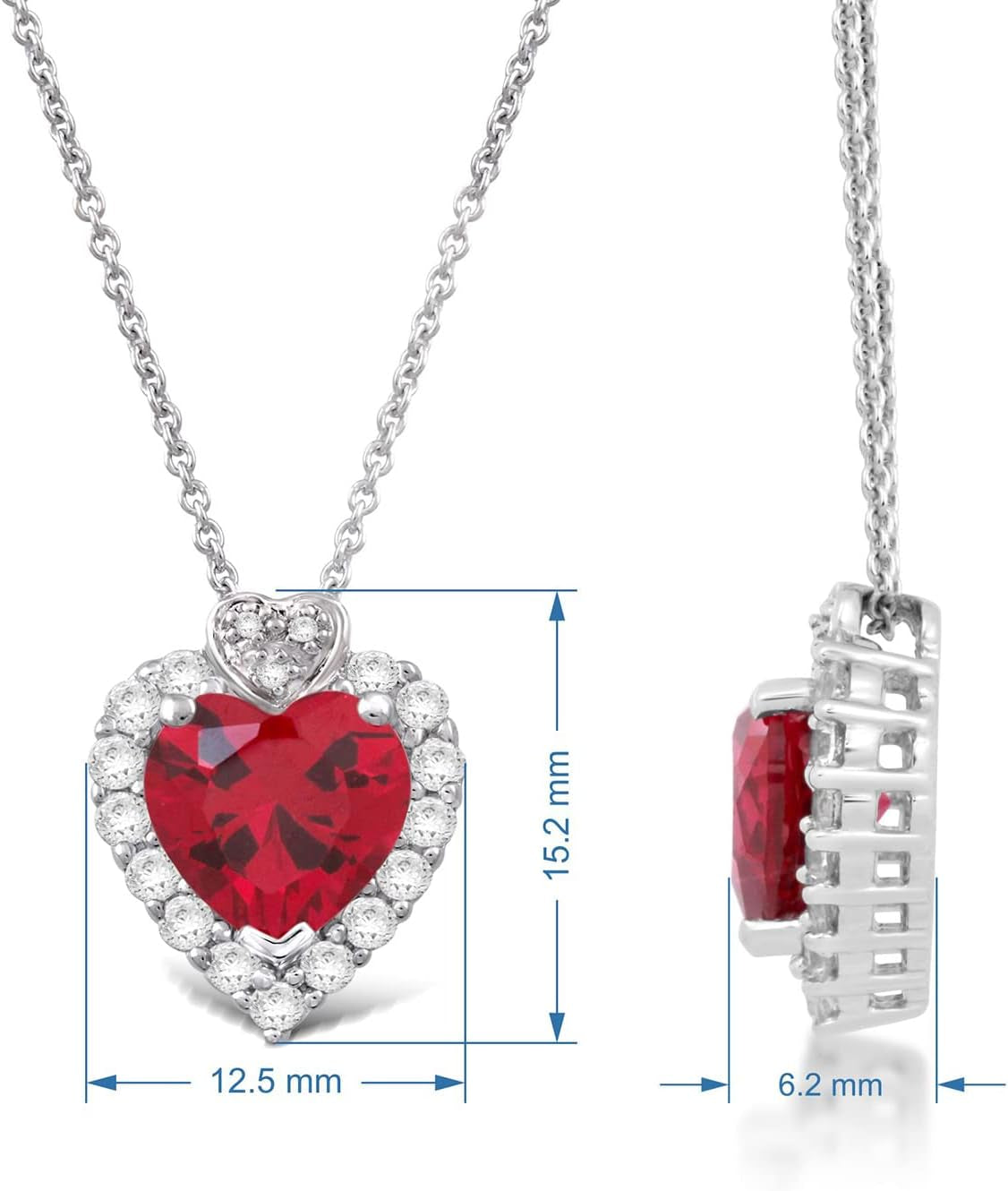Created Ruby, Created Blue Sapphire, Created Opal, round Created White Sapphire and Natural White round Diamond Heart Necklace, October Birthstone Necklace, Christmas Gift