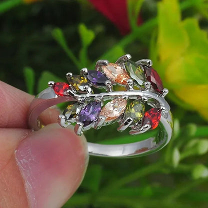 Fashion Woman Jewelry 925 Sterling Silver Natural Genuine Gemstone leaf Sapphire Tanzanite Topaz Emerald Garnet wedding  Ring Size6  7  8  9  10