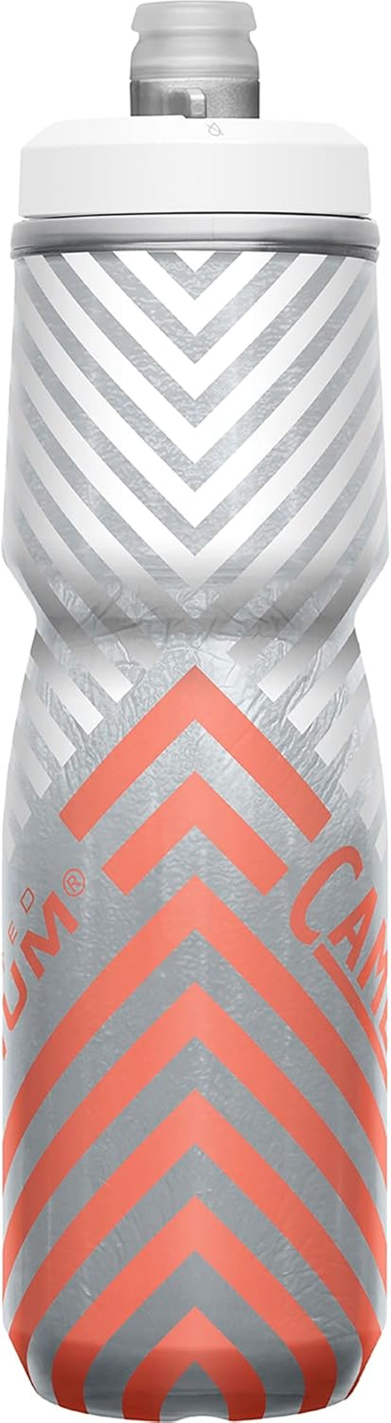 Podium Chill Insulated Bike Water Bottle - Easy Squeeze Bottle - Fits Most Bike Cages - 24Oz, Coral Stripe