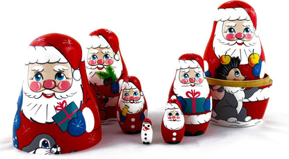 Matryoshkas Russian Nesting Dolls Christmas Santa Claus Set 7 Pcs Unique Stocking Stuffer Ideas