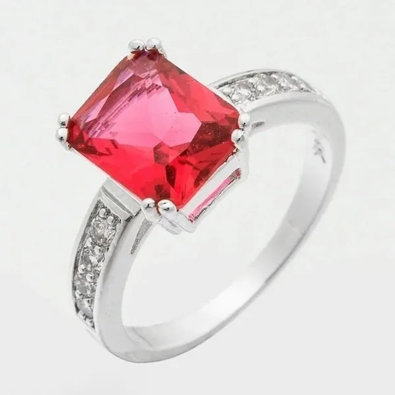 Lady Jewelry 3.99Ct Ruby Diamond 14K White Gold Ring Size6-10 - WORLD TIME VISITS