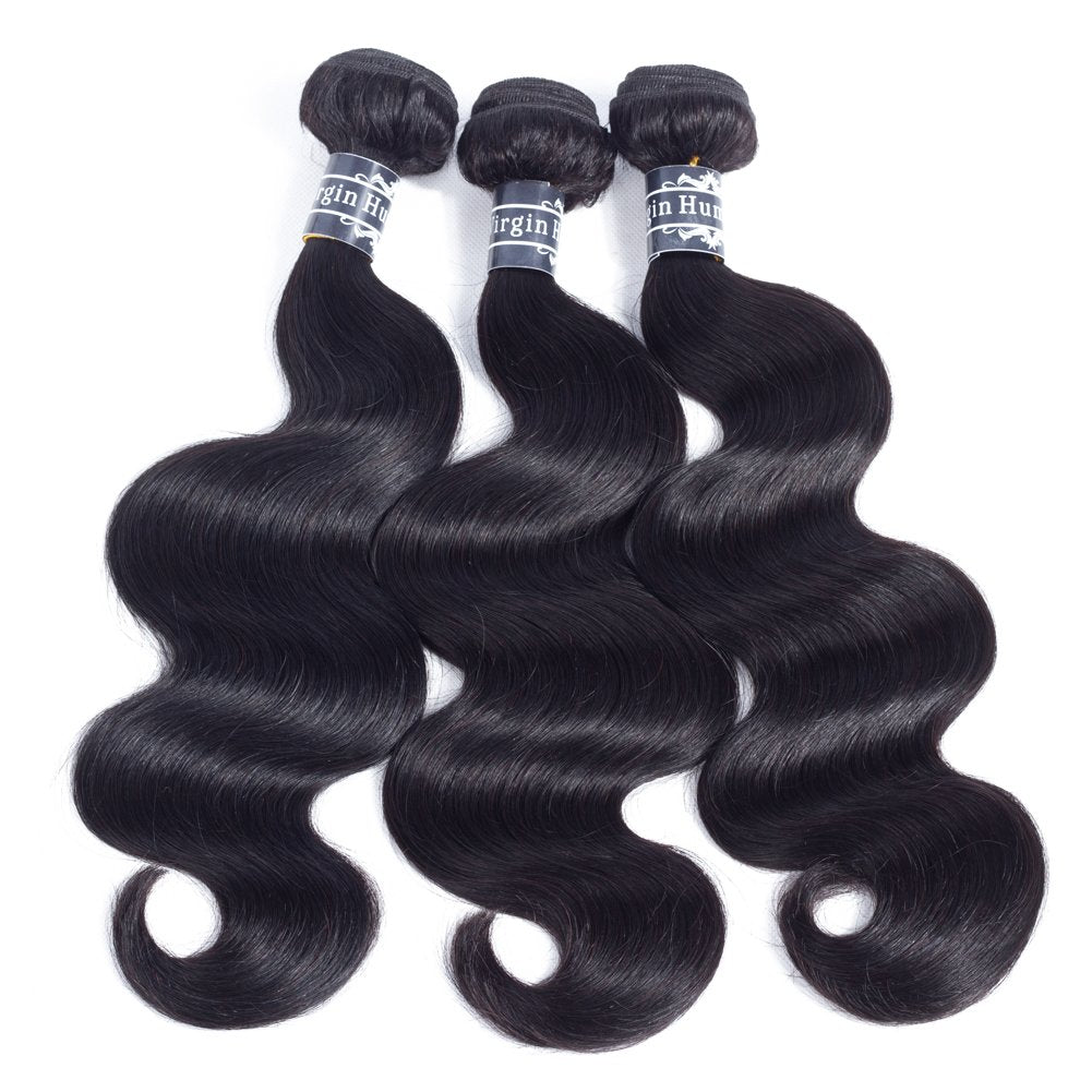 Hair 100% Unprocessed Virgin Brazilian Human Hair Brazilian Body Wave 3 Bundles (16 18 20,285G) Hair Extensions Grade 8A Remy Human Hair Bundles Natural Black Color
