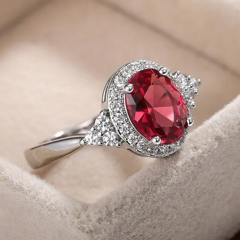 Fashion Exquisite Silver Plated Princess Lab Diamond Diana William Kate Oval Cut Ruby Gemstone Rings for Women Wedding Engagement Jewelry