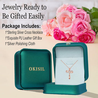 18K Gold Plated Cross Necklace for Women, S925 Sterling Silver Necklace for Women, Infinity Loop Pendant Jewelry with 5A Cubic Zirconia, Anniversary Birthday Christian Gifts for Women Her Wife