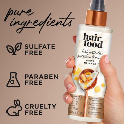 Coconut & Argan Oil Heat Protectant Leave-In Spray for All Hair Types, 450°F Heat Protection, Sulfate-Free, Paraben-Free, Dye-Free, Alcohol-Free, Adds Shine, 6.4 Fl Oz