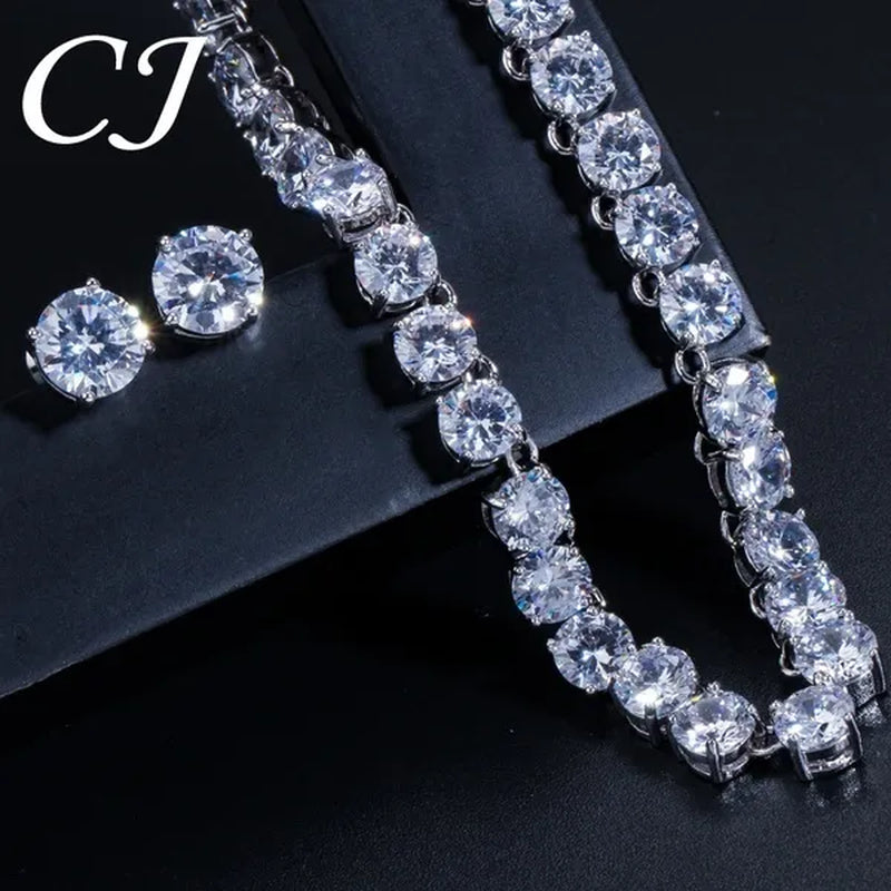 CANDICE Hot Sale White Gold Plated Round CZ Stone Classic Women Wedding Necklace & Earrings Jewelry Set