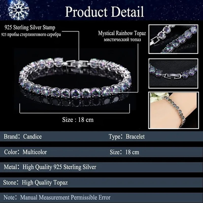 CANDICE Silver Plated Micro Pave round Rainbow Crystal Stone Women Tennis Bracelet for Evening Party Jewelry