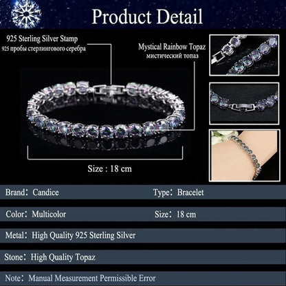 CANDICE Silver Plated Micro Pave round Rainbow Crystal Stone Women Tennis Bracelet for Evening Party Jewelry
