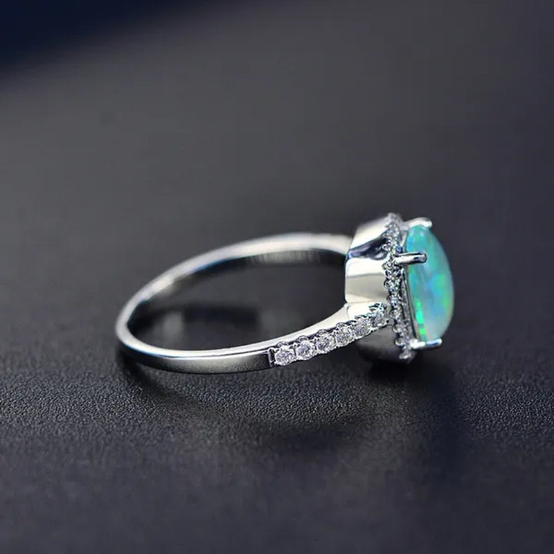 Cushion Cut Opal & CZ 925 Sterling Silver Engagement Wedding Ring for Women Girl Size 5-11