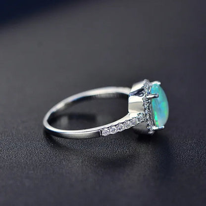Cushion Cut Opal & CZ 925 Sterling Silver Engagement Wedding Ring for Women Girl Size 5-11