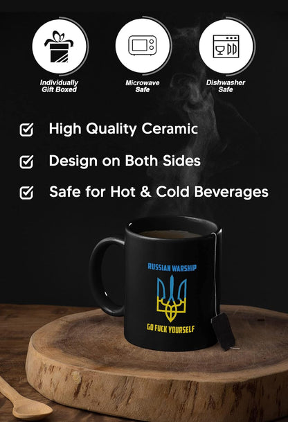 Design Ukraine'S Symbol Works with Russian Warship Go F-Ck Yourself Mug 15 Oz Black