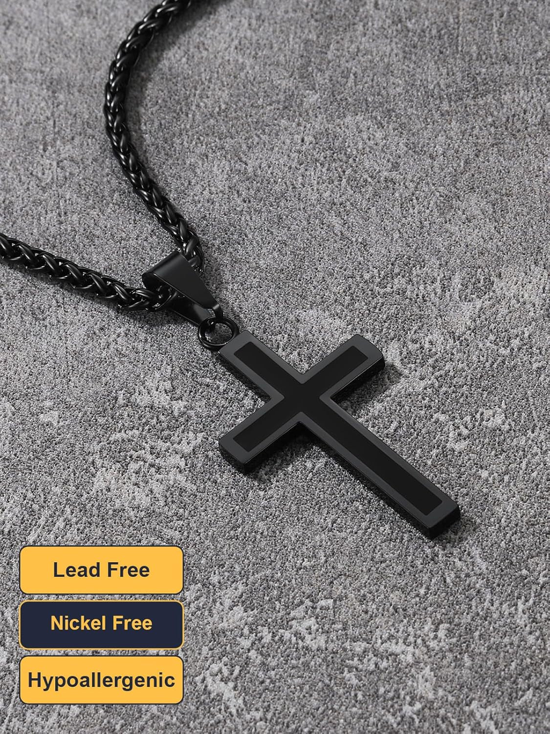 Cross Necklace for Men, Stainless Steel Silver Black Gold Mens Cross Necklace, 22-24 Inches