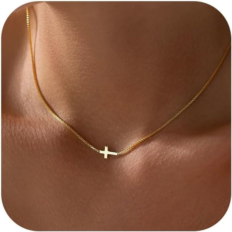 Cross Necklace for Women 14K Gold Silver Plated Dainty Small Cross Pendant Choker Simple Trendy Cute Cross Charm Chain Necklace Easter Basket Stuffers Baptism Religious Faith Jewelry Gift - WORLD TIME VISITS