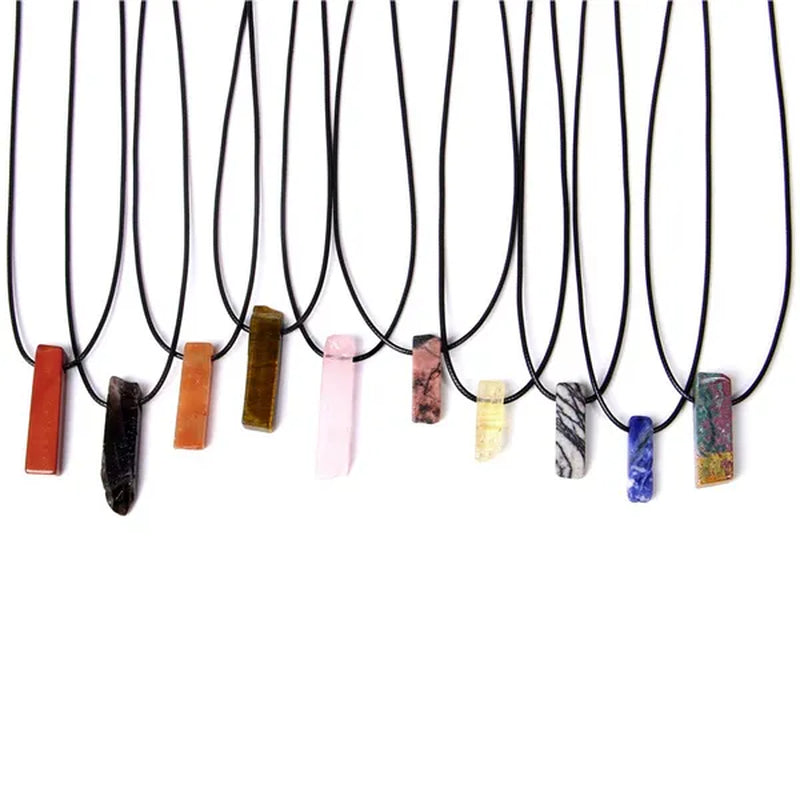 Unique Design Stone Pendant Necklace Fashion Black Rope Natural Stone Aquamarine Amethyst Citrine Beads Necklace Men Women Jewelry