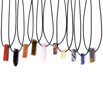 Unique Design Stone Pendant Necklace Fashion Black Rope Natural Stone Aquamarine Amethyst Citrine Beads Necklace Men Women Jewelry