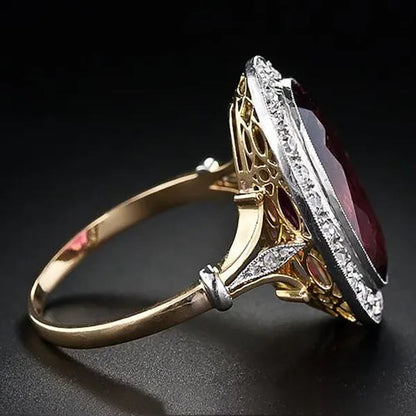 Fashion Luxury Oval Cut Ruby Ring Princess Engagement Wedding Ring Diamond Statement Ring for Women Anniversary Birthday Party Bridal Ring