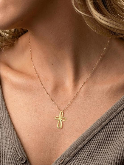 Cross Necklace 14K Gold Cross Necklaces for Women Twisted Gold Chain Necklace for Womens Pendant Necklaces 24Mm (18 Inch)