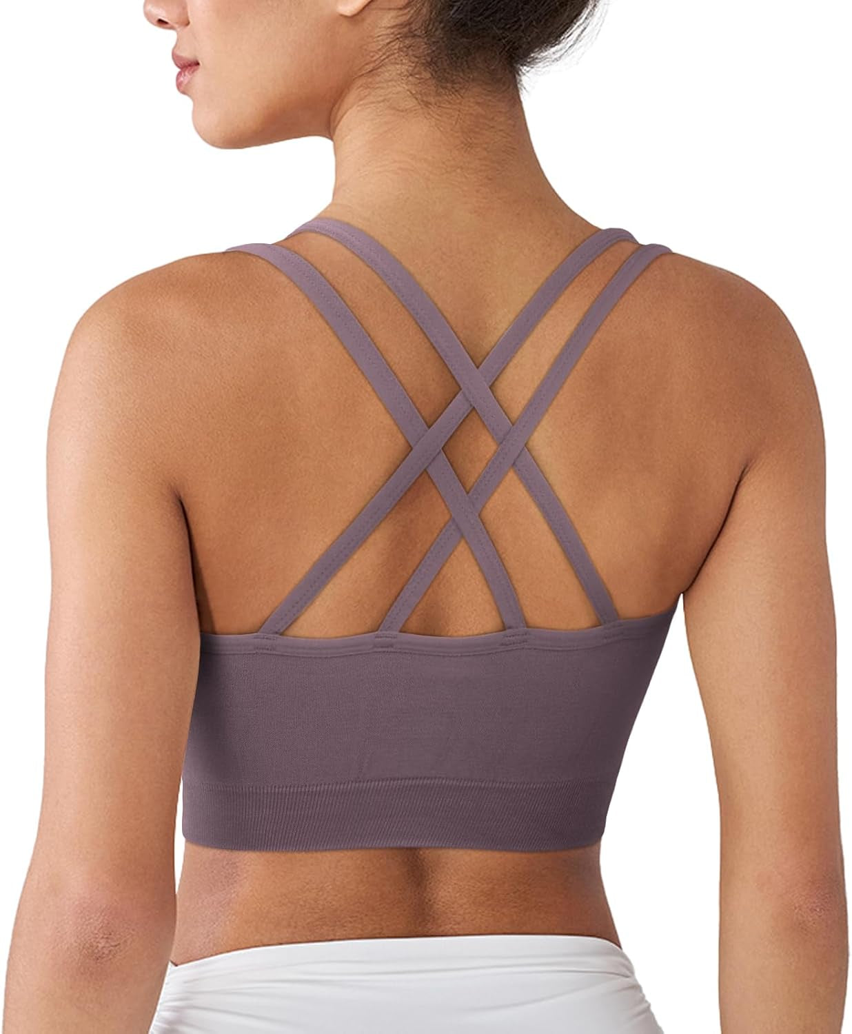 Cross Back Sports Bra for Women Padded Strappy Yoga Bra Medium Support Workout Bra for Athletic Gym Fitness 3 Pack - WORLD TIME VISITS