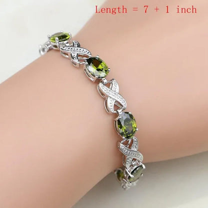 925 Sterling Silver Jewelry Blue Sapphire White Topaz Chain&Link Charm Bracelets For Women