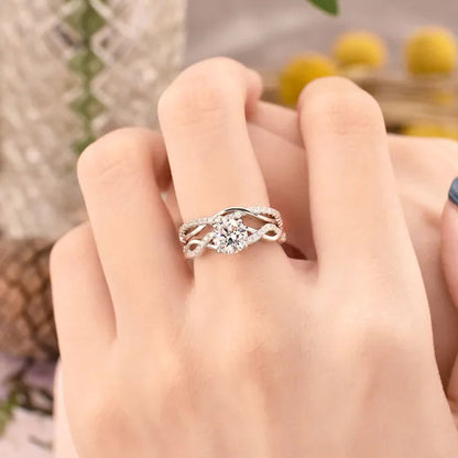 Newshe 2 Pcs 925 Sterling Silver Twist Cross Rings Wedding Engagement Ring Sets for Women AAAAA Cubic Zirconia Jewelry QR7628